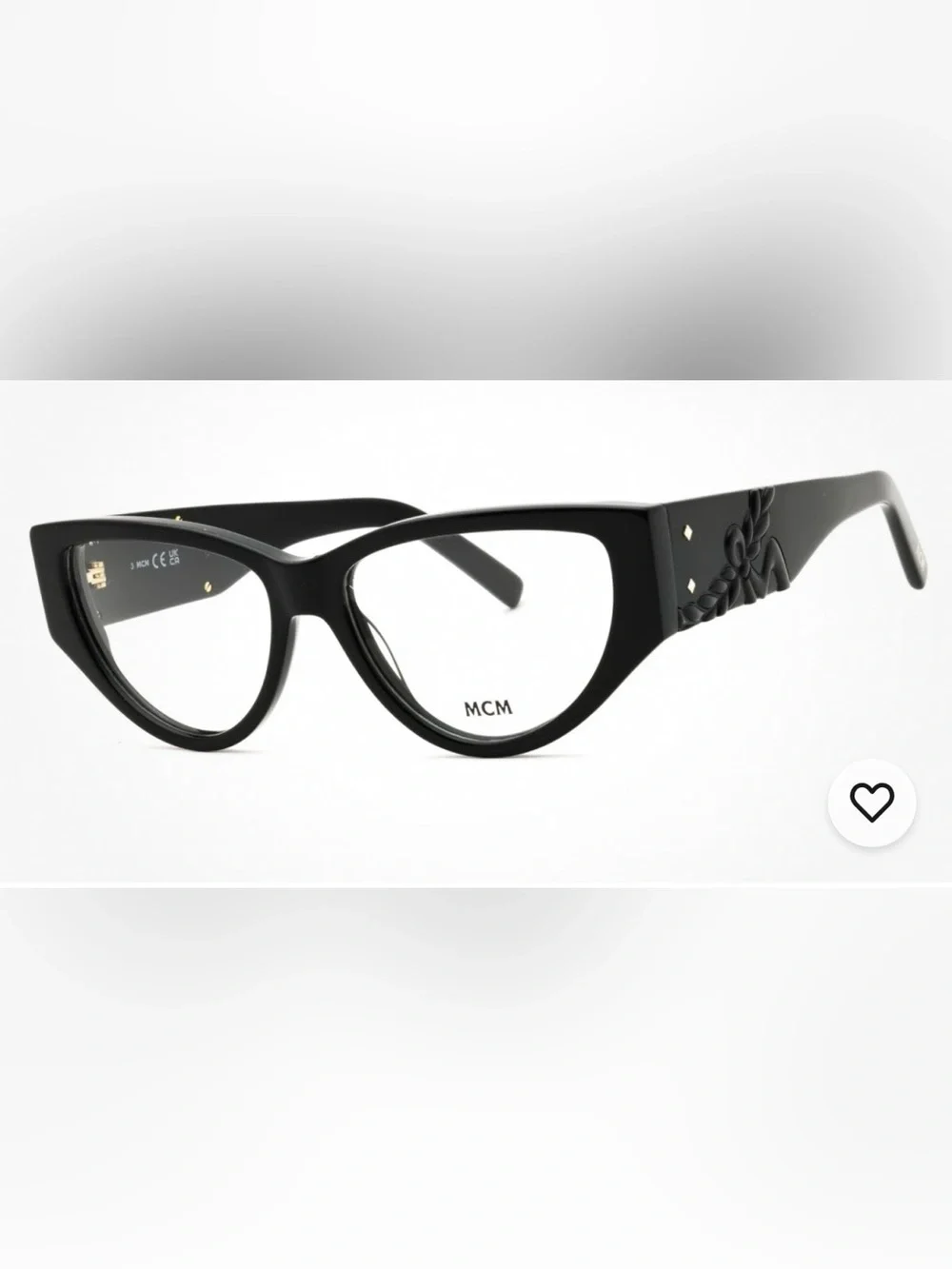 NWOT MCM MW5004 001 Shiny Black Cat Eye Eyeglass Frames w/ Pouch & Cloth